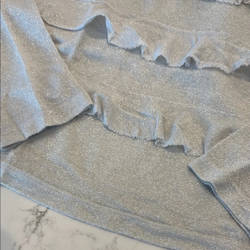 GAP Silver and White Long Sleeve Tees with Ruffle Details